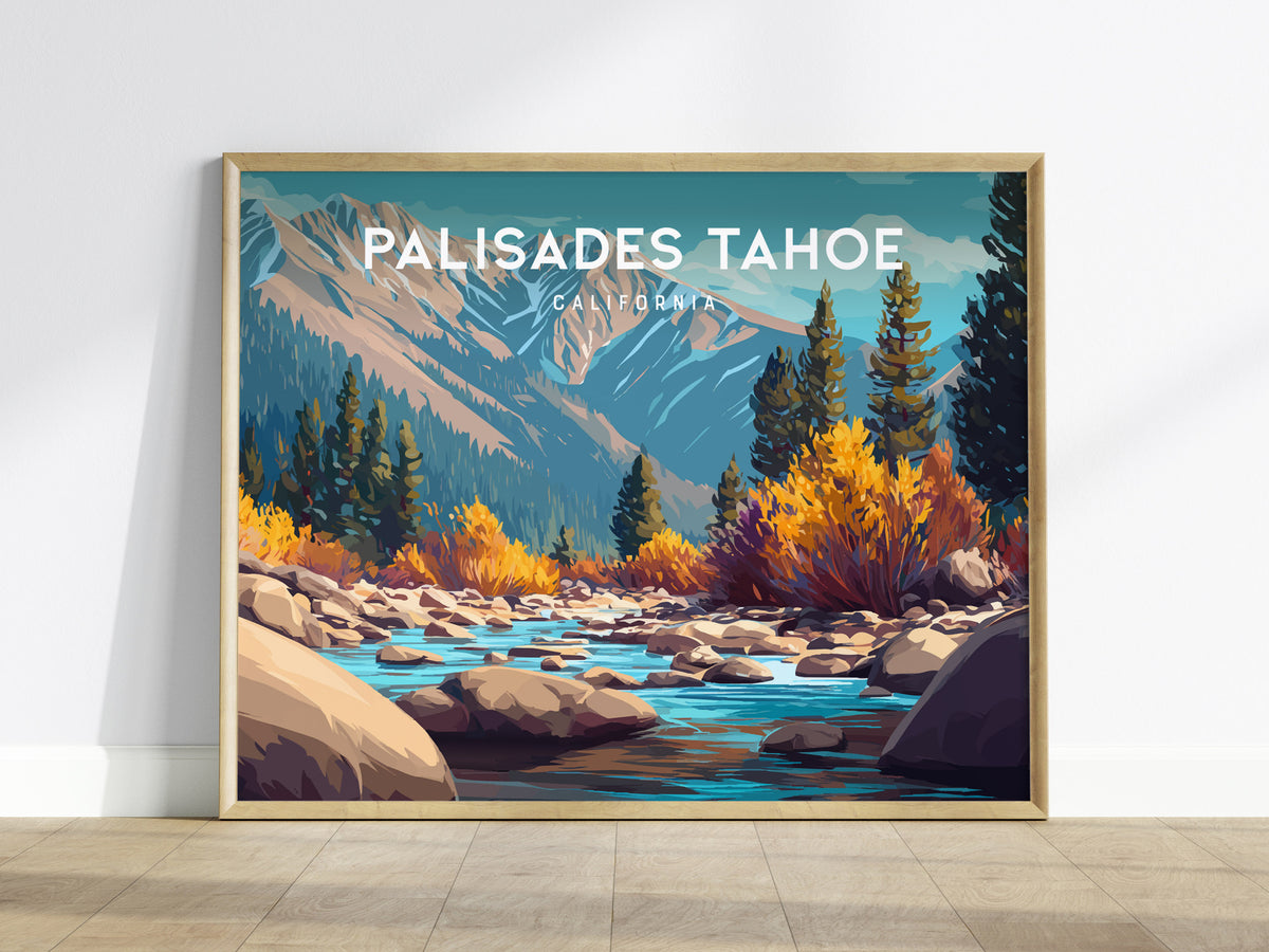 Palisades Tahoe Landscape Poster | California Ski Run Vacation Wall Art — framed wall art