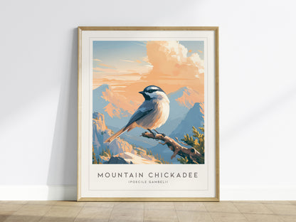 Mountain Chickadee, Poecile gambeli Poster | Bold Birder Gift Nature Wall Art — framed wall art