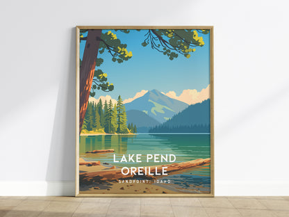 Lake Pend Oreille, Sandpoint, Idaho Poster | Mountain Lake Vacation Wall Art — framed wall art