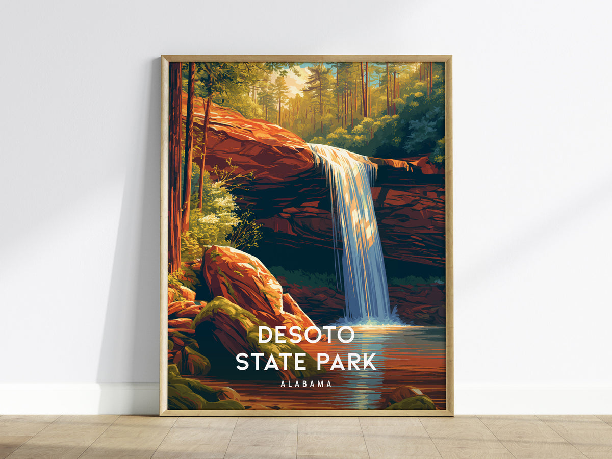 DeSoto State Park, Alabama Poster | Waterfalls & Woodland Trail Wall Art — framed wall art