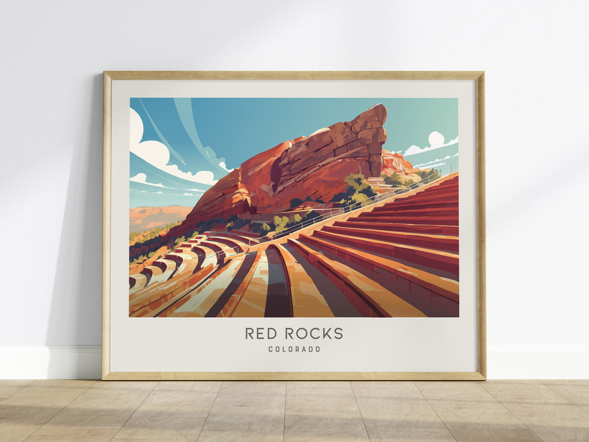Red Rocks Landscape Matte Border Poster | Colorado Travel Wall Art — framed wall art