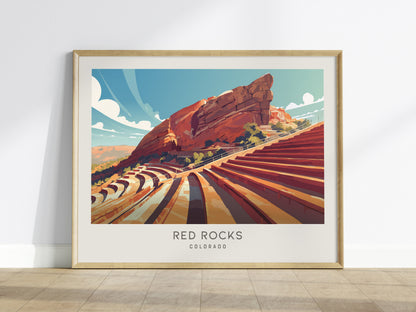 Red Rocks Landscape Matte Border Poster | Colorado Travel Wall Art — framed wall art