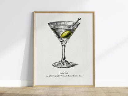 Martini Poster | Vintage Cocktail Scientific Illustration Wall Art — framed wall art