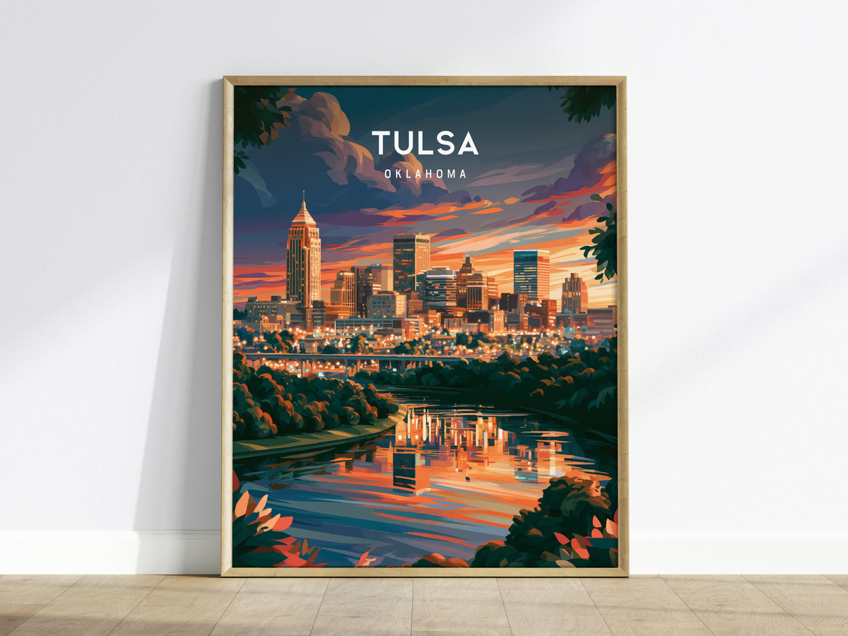 Tulsa, Oklahoma Poster | Route 66 Art Deco Skyline Wall Art — framed wall art
