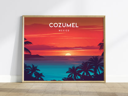 Cozumel, Mexico Landscape Poster | Destination Print Beach House Decor Wall Art — framed wall art