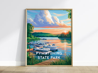 Pymatuning State Park, Pennsylvania Poster | Lakeside Geese & Spillway Wall Art — framed wall art