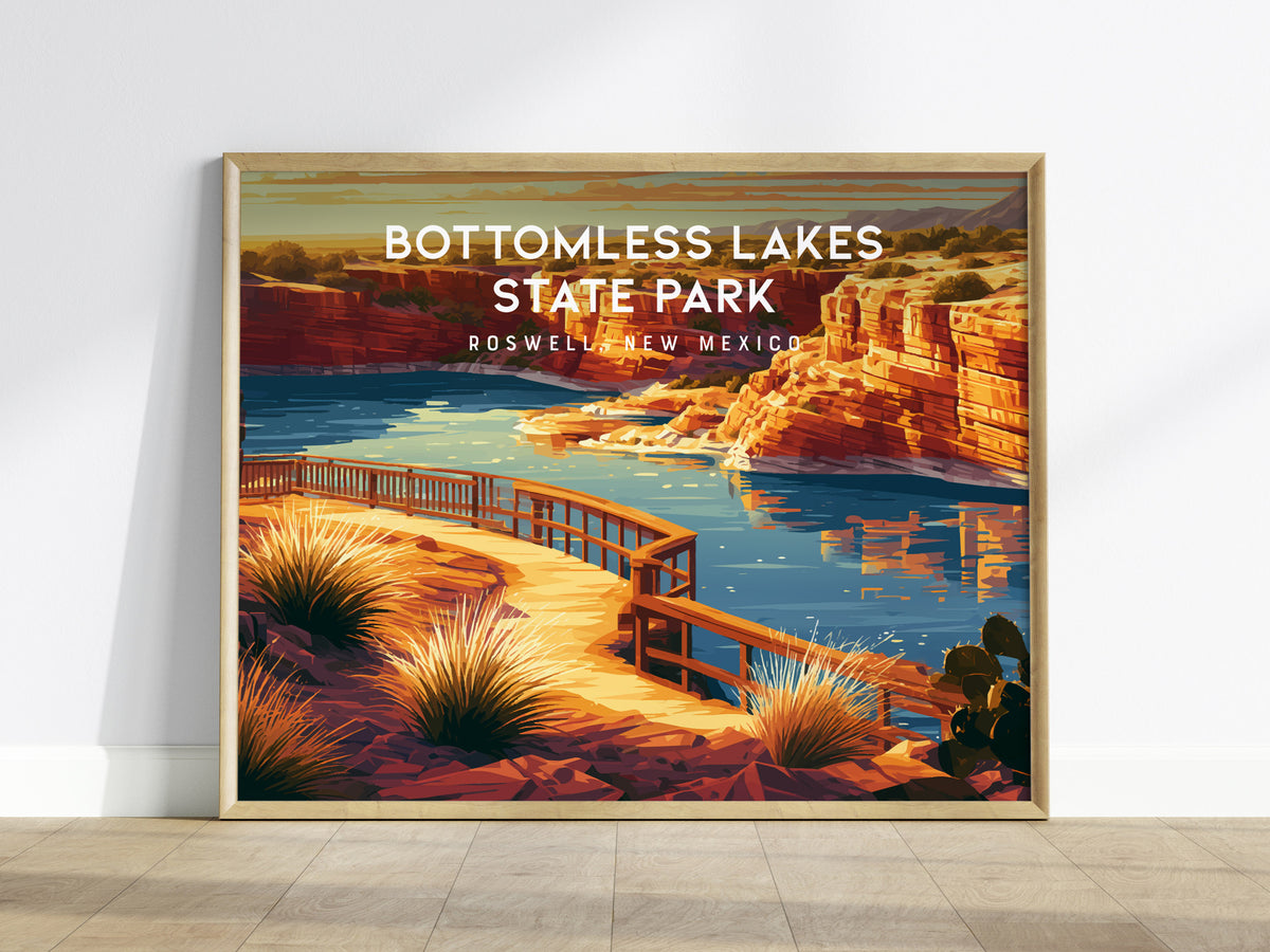 Bottomless Lakes State Park Landscape Poster | Roswell, New Mexico Vacation Wall Art — framed wall art
