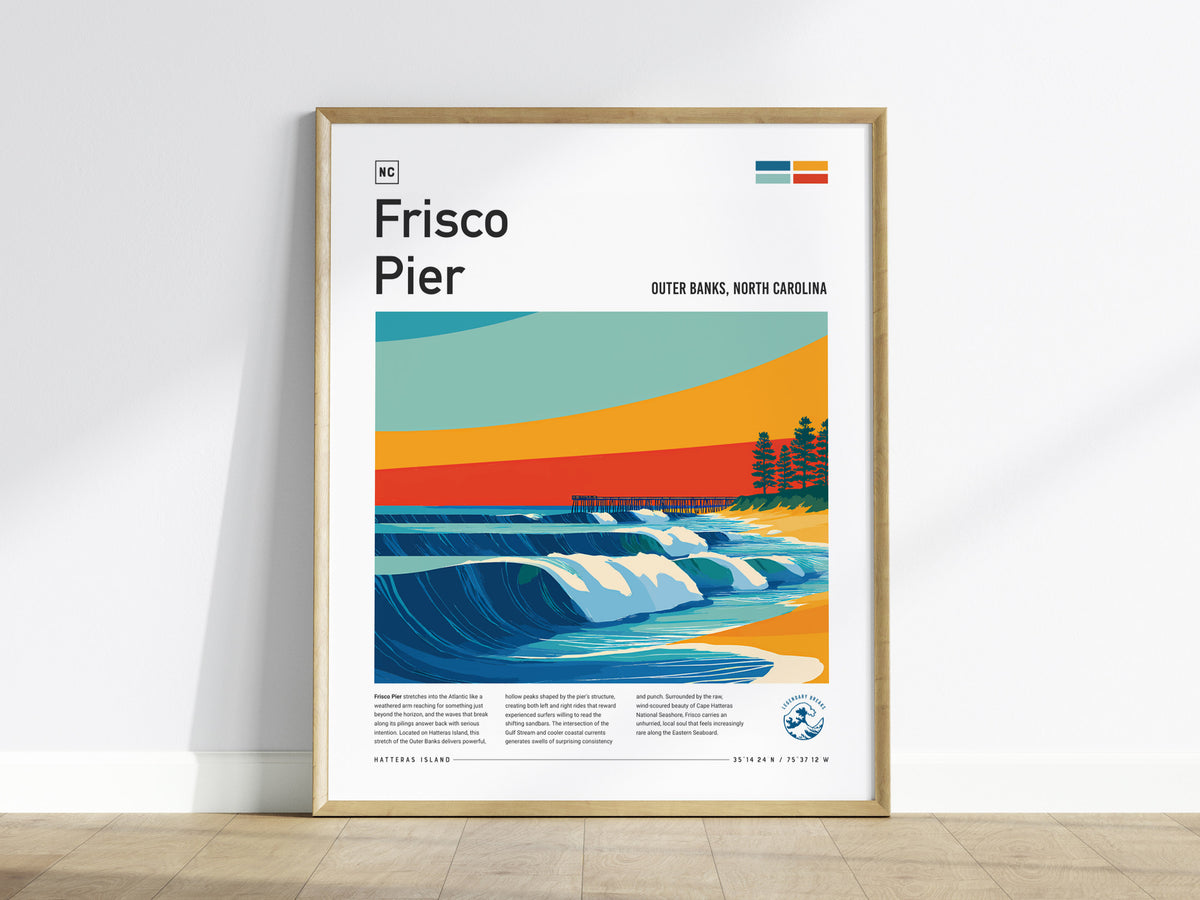 Frisco Pier, Outer Banks, North Carolina Poster | Surf Wall Art & Beach House Decor — framed wall art