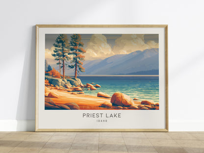 Priest Lake Landscape Matte Border Poster | Idaho Travel Gift Beach House Decor — framed wall art