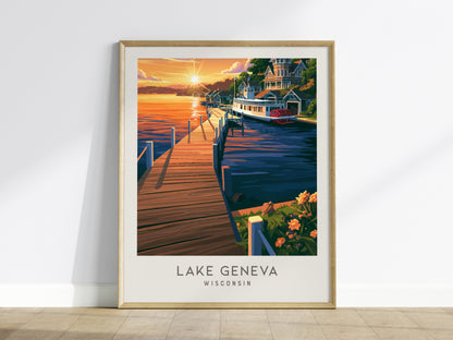 Lake Geneva Matte Border Poster | Wisconsin Travel Wall Art — framed wall art