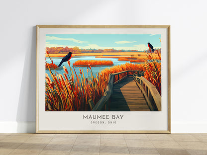 Maumee Bay Landscape Matte Border Poster | Oregon, Ohio Destination Print Travel Wall Art — framed wall art