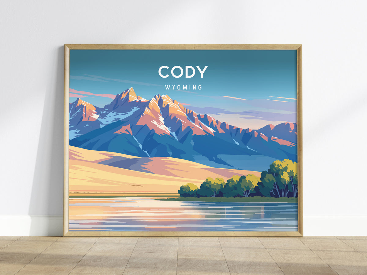 Cody, Wyoming Landscape Poster | Rodeo & Frontier Vacation Wall Art — framed wall art