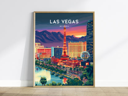 Las Vegas, Nevada Poster | Neon Lights & Desert Skyline Wall Art — framed wall art