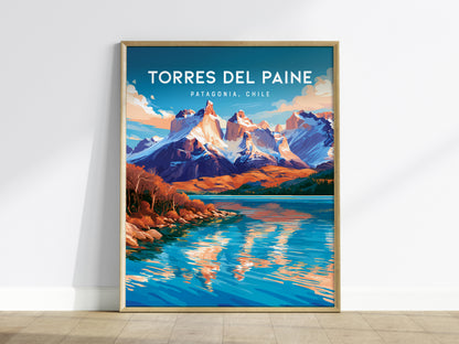 Torres del Paine, Patagonia Poster | Granite Peaks & Glacial Lake Wall Art — framed wall art