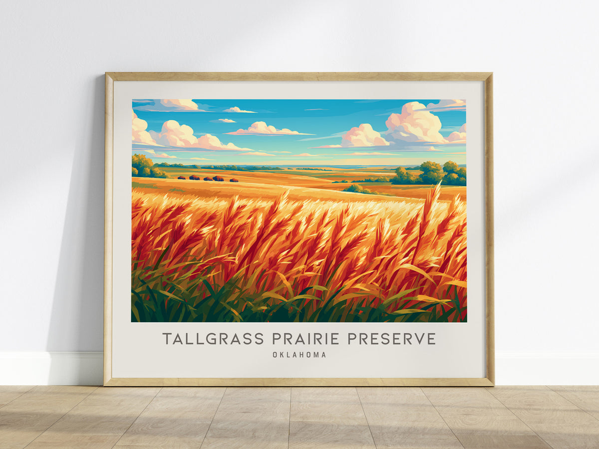 Tallgrass Prairie Preserve Landscape Matte Border Poster | Oklahoma Travel Wall Art — framed wall art