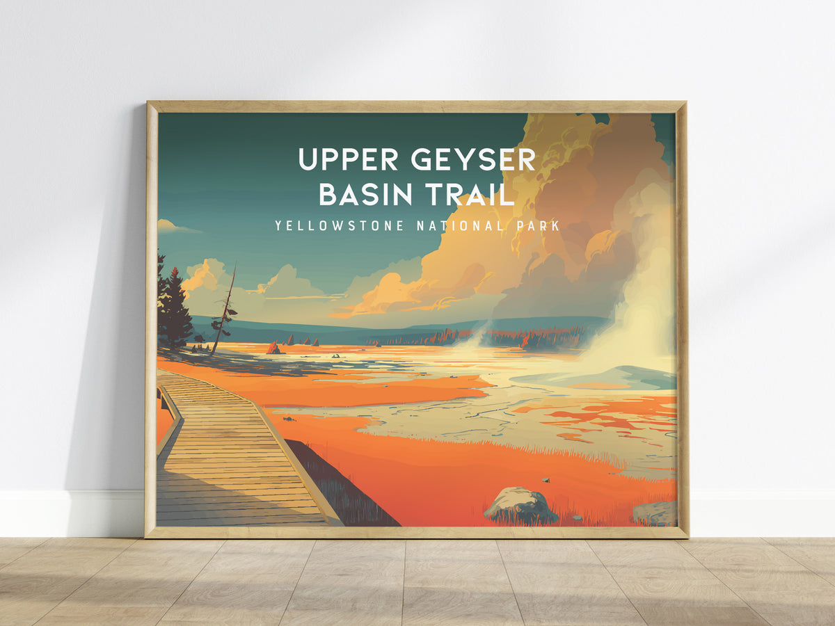 Upper Geyser Basin Trail Landscape Poster | Yellowstone National Park Vacation Wall Art — framed wall art