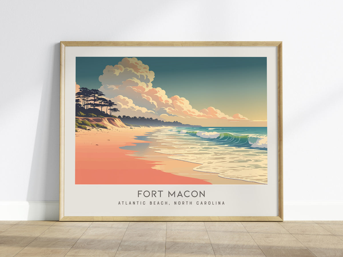 Fort Macon Landscape Matte Border Poster | Atlantic Beach, North Carolina Coastal Beach Decor — framed wall art