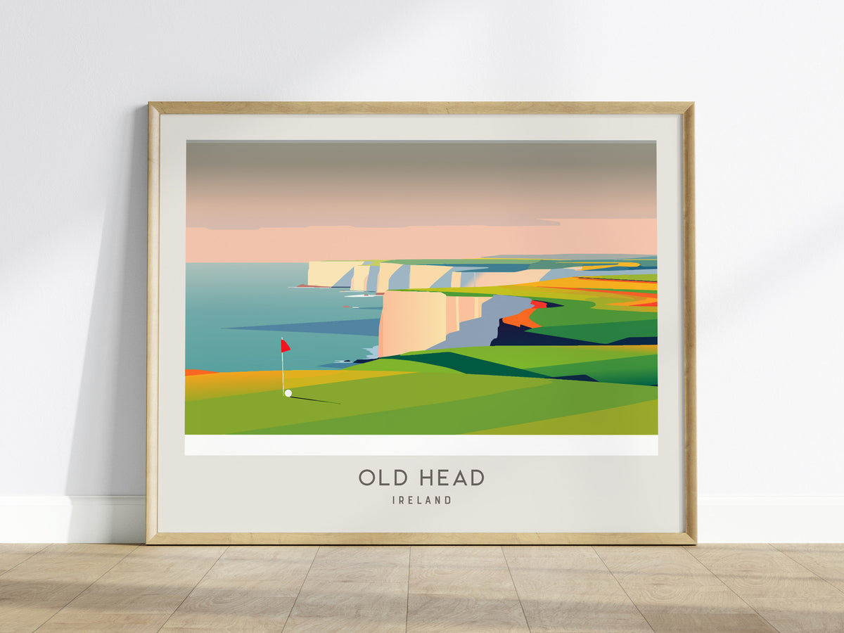 Old Head Landscape Matte Border Poster | Ireland Country Club Decor & Golf Wall Art — framed wall art