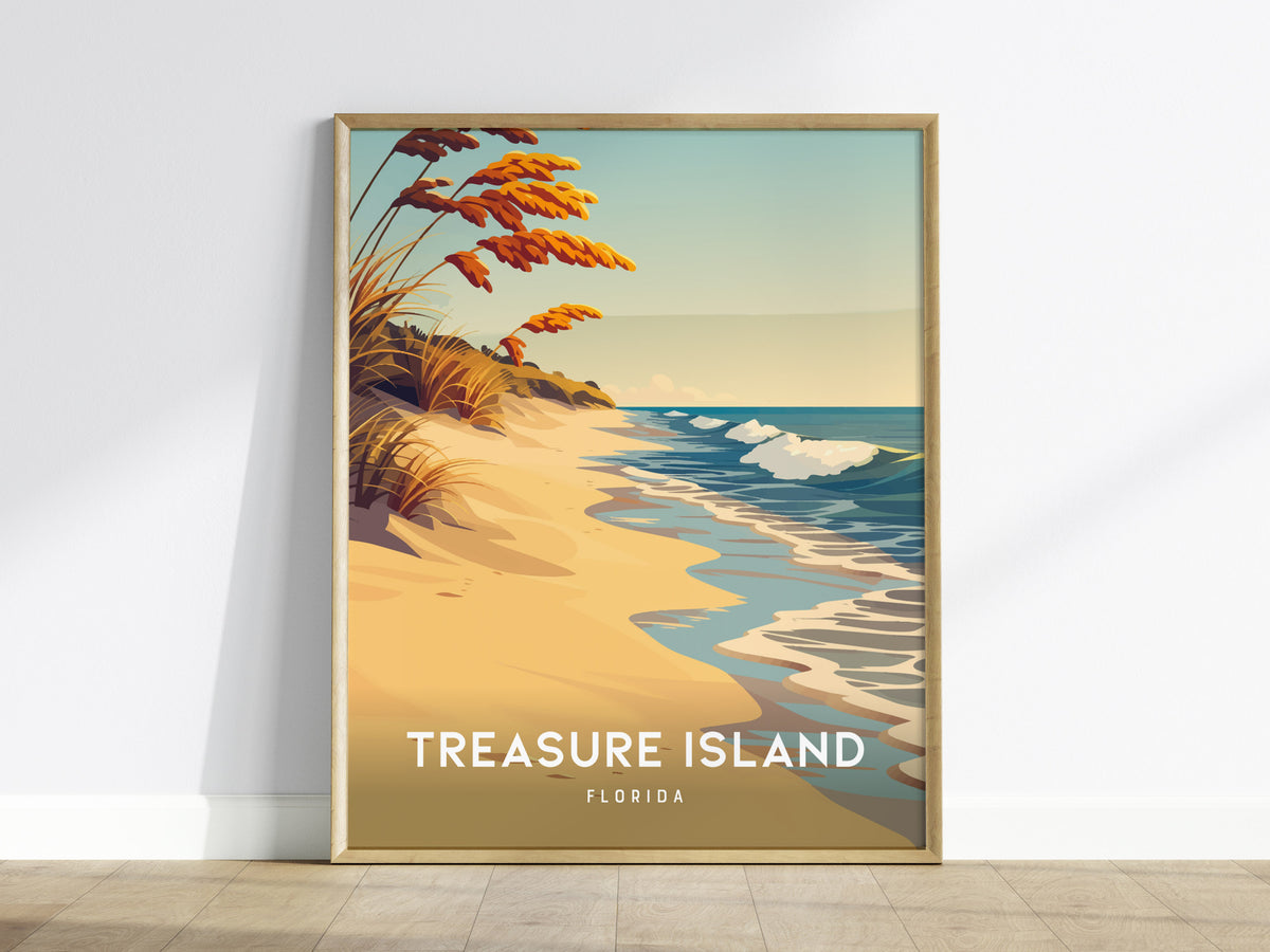 Treasure Island, Florida Poster | Sunset Beach & Lifeguard Tower Wall Art — framed wall art