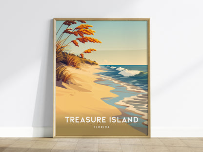 Treasure Island, Florida Poster | Sunset Beach & Lifeguard Tower Wall Art — framed wall art