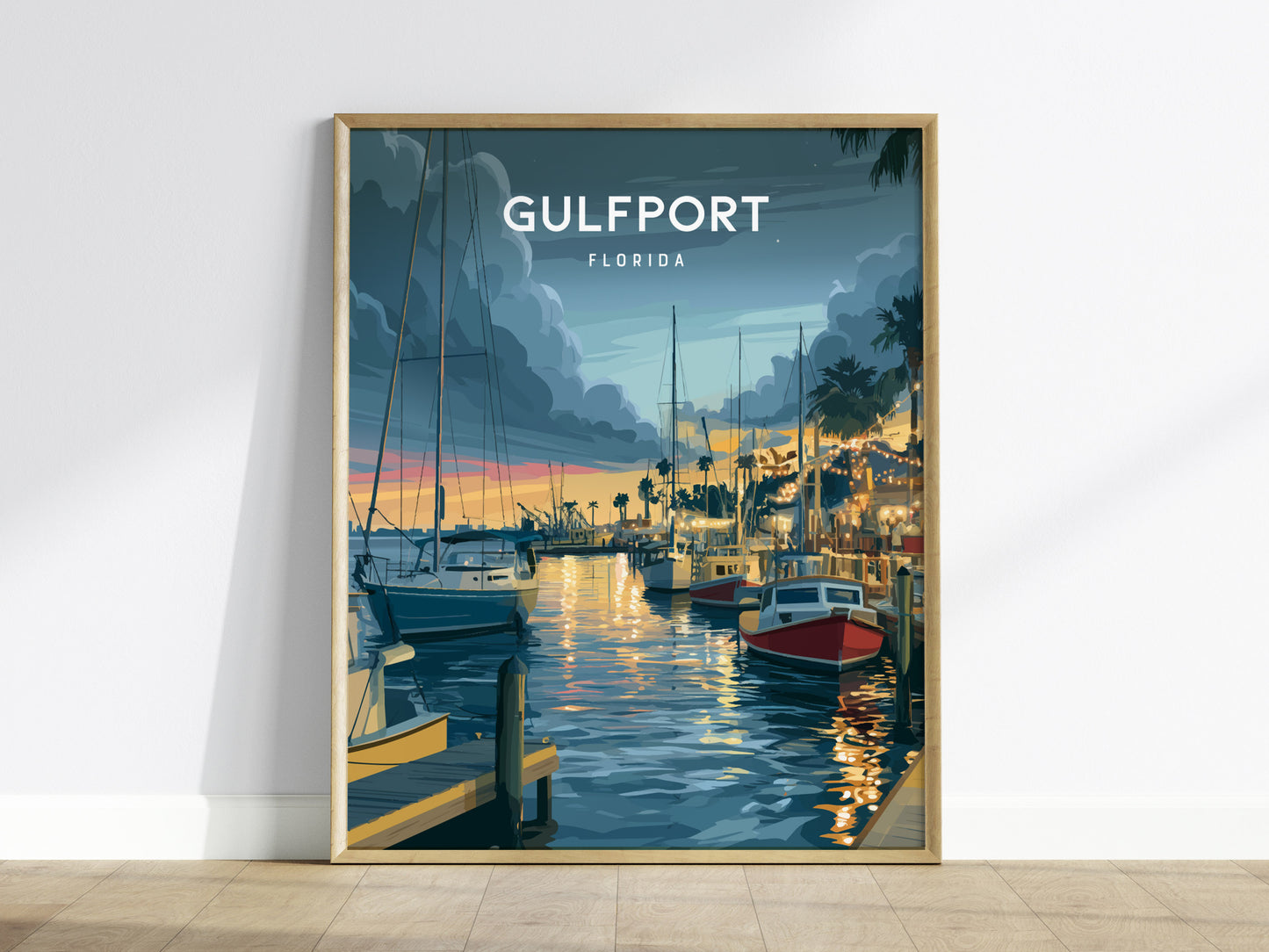 Gulfport, Florida Poster | Charming Waterfront Village Sunset Wall Art — framed wall art
