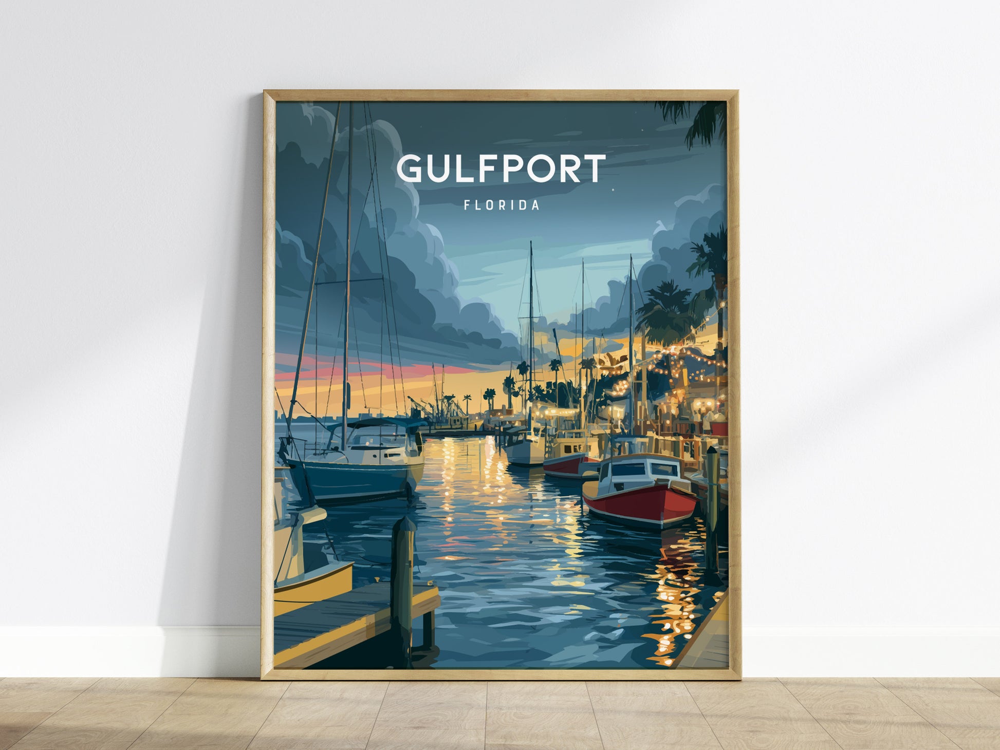 Gulfport, Florida Poster | Charming Waterfront Village Sunset Wall Art — framed wall art