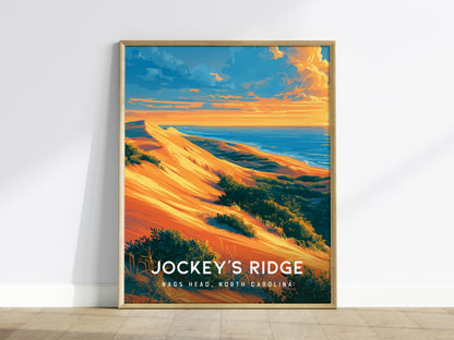 Jockey's Ridge, Nags Head, North Carolina Poster | Sand Dunes & Sunset Travel Wall Art — framed wall art