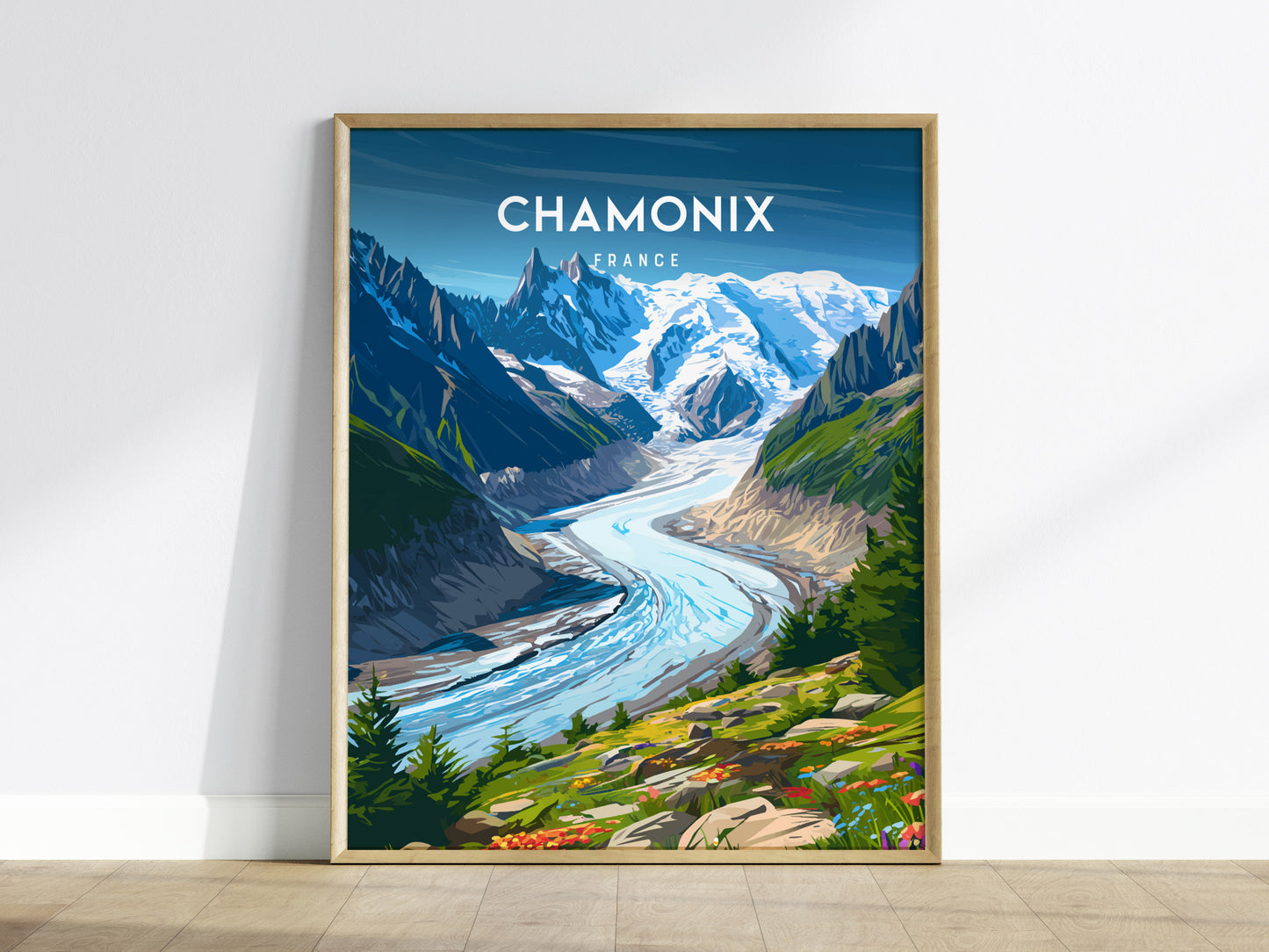 Chamonix, France Poster | Alpine Mountain Village Destination Print Wall Art — framed wall art