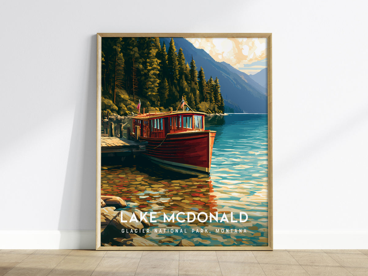 Lake McDonald, Glacier National Park, Montana Poster | Mountain Lake Reflections Destination Print Wall Art — framed wall art