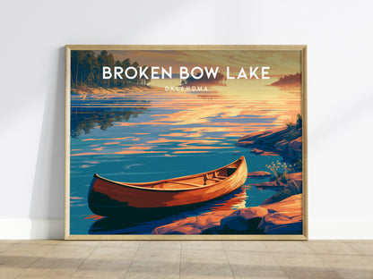 Broken Bow Lake, Oklahoma Landscape Poster | Lakeside Cabin & Pines Vacation Wall Art — framed wall art