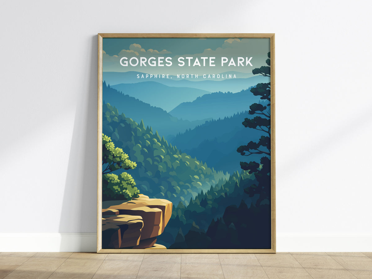 Gorges State Park, Sapphire, North Carolina Poster | Waterfall & Mountain Forest Travel Wall Art — framed wall art