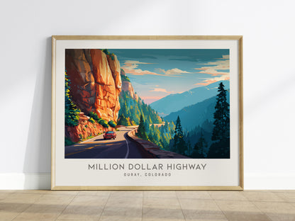 Million Dollar Highway Landscape Matte Border Poster | Ouray, Colorado Vacation Wall Art — framed wall art