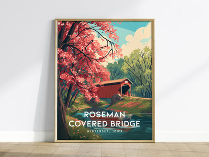 Roseman Covered Bridge, Winterset, Iowa Poster | Historic Charm Framed or Unframed Wall Art — framed wall art