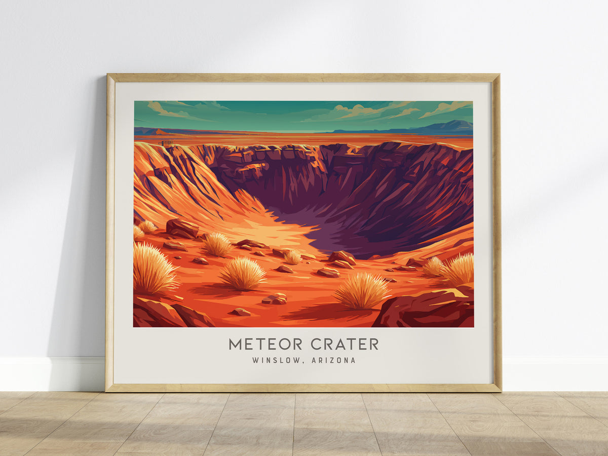 Meteor Crater Landscape Matte Border Poster | Winslow, Arizona Travel Gift — framed wall art