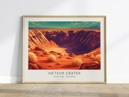 Meteor Crater Landscape Matte Border Poster | Winslow, Arizona Travel Gift — framed wall art