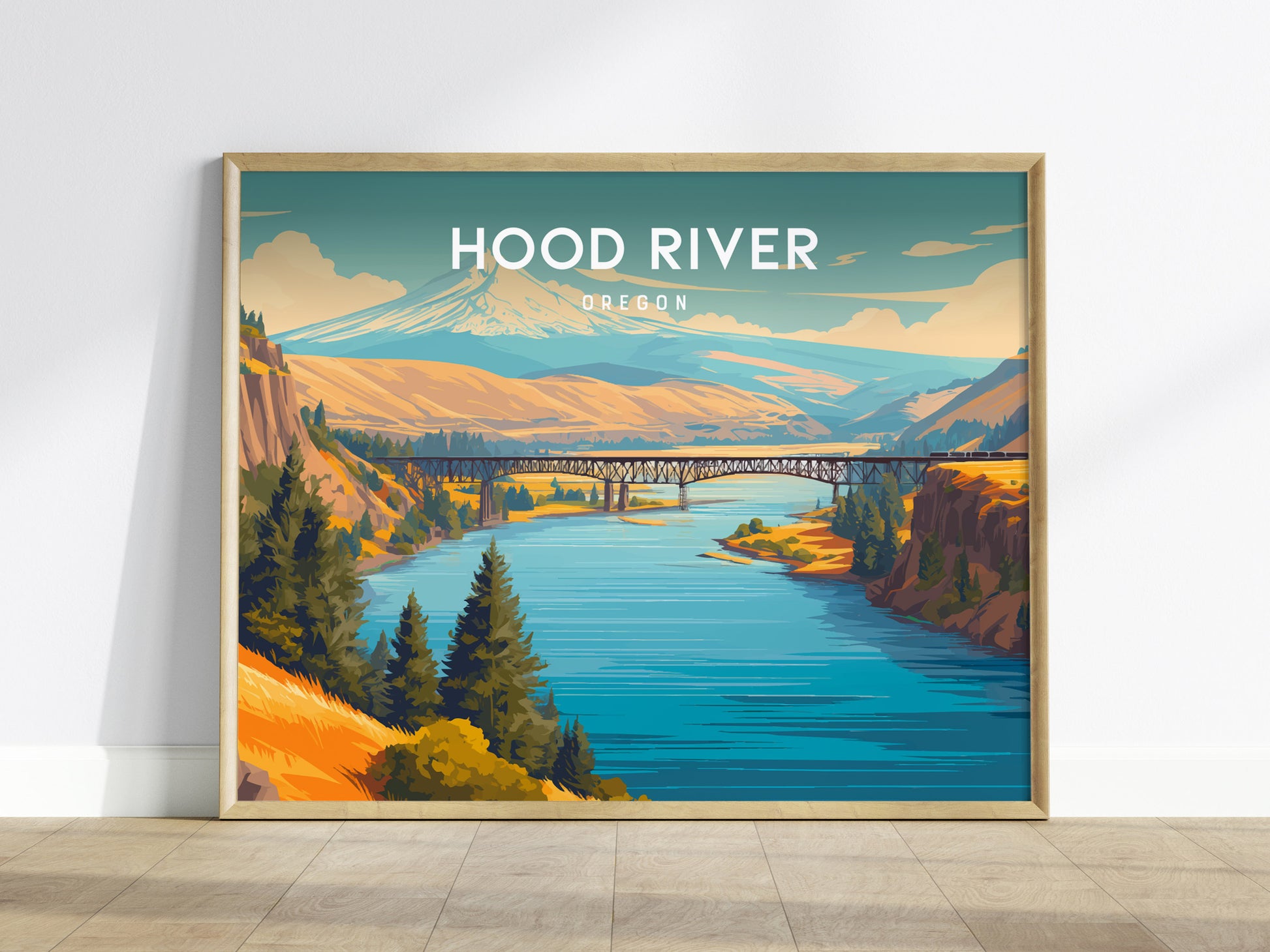 Hood River, Oregon Landscape Poster | Columbia River Gorge Destination Print Wall Art — framed wall art