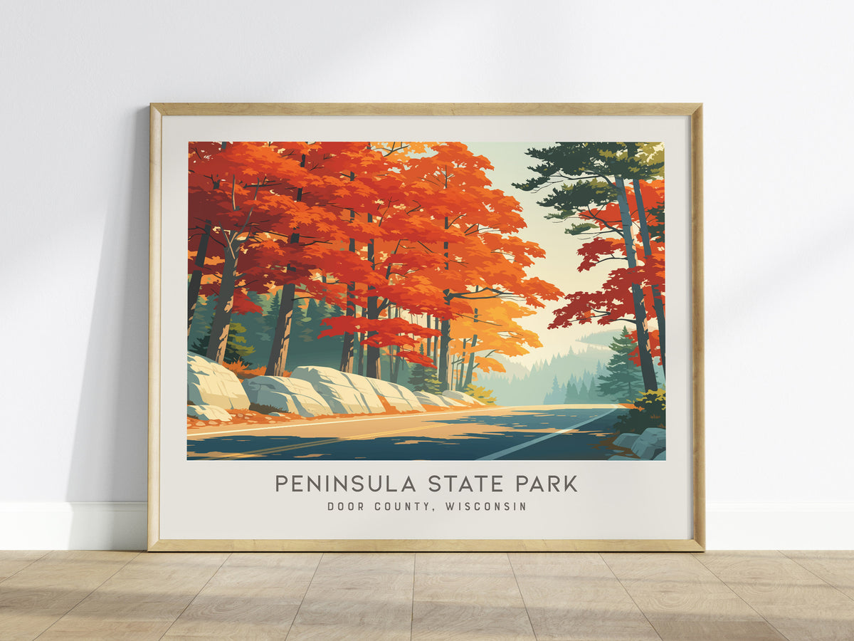 Peninsula State Park Landscape Matte Border Poster | Door County, Wisconsin Vacation Wall Art — framed wall art
