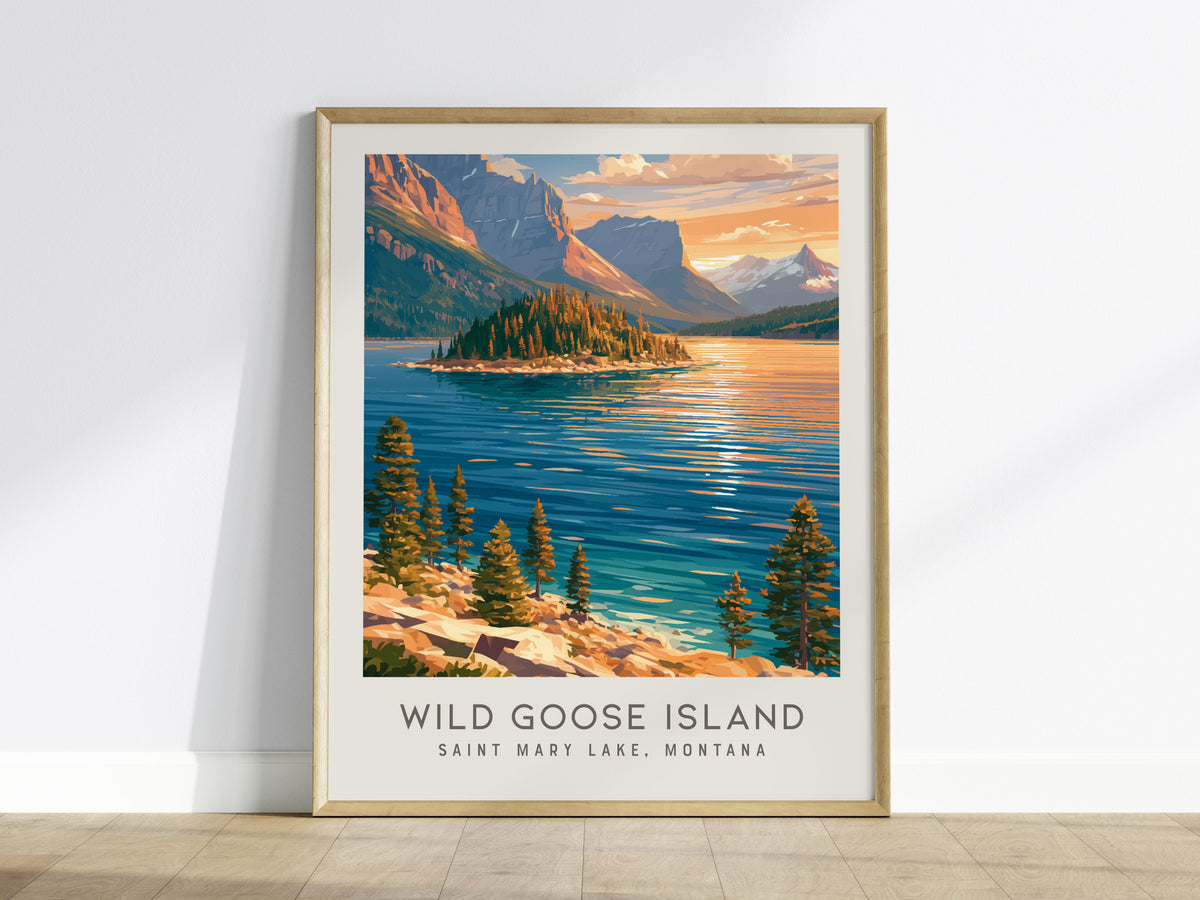 Wild Goose Island Matte Border Poster | Saint Mary Lake, Montana Travel Wall Art — framed wall art