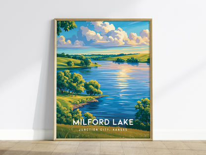 Milford Lake, Junction City, Kansas Poster | Lakeside Serenity Destination Print Wall Art — framed wall art