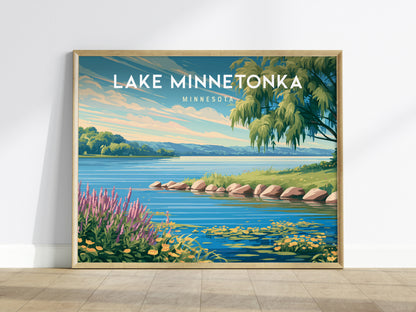 Lake Minnetonka, Minnesota Landscape Poster | Travel Gift Destination Print Wall Art — framed wall art