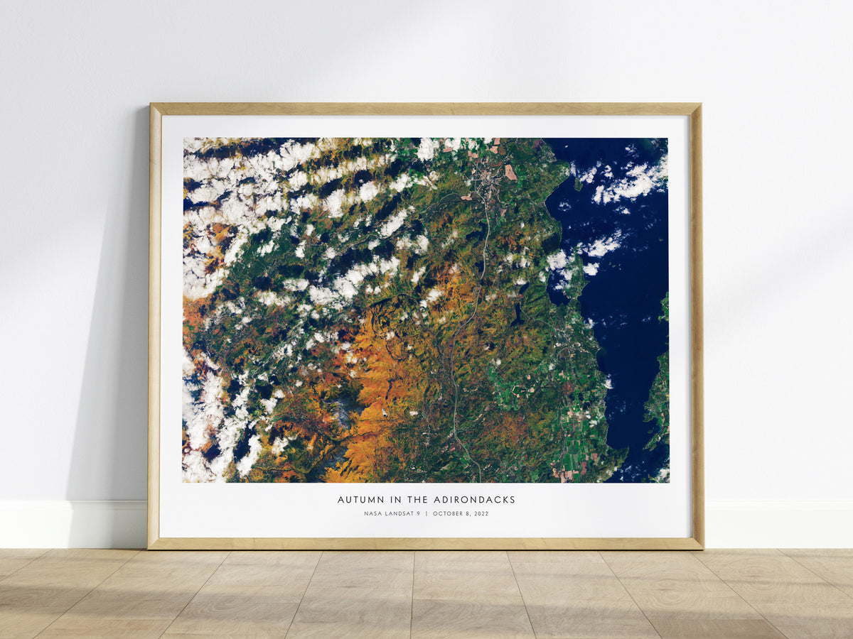 Autumn In the Adirondacks Landscape Poster | NASA Landsat 9 Astronomy Print Space Photography Wall Art — framed wall art