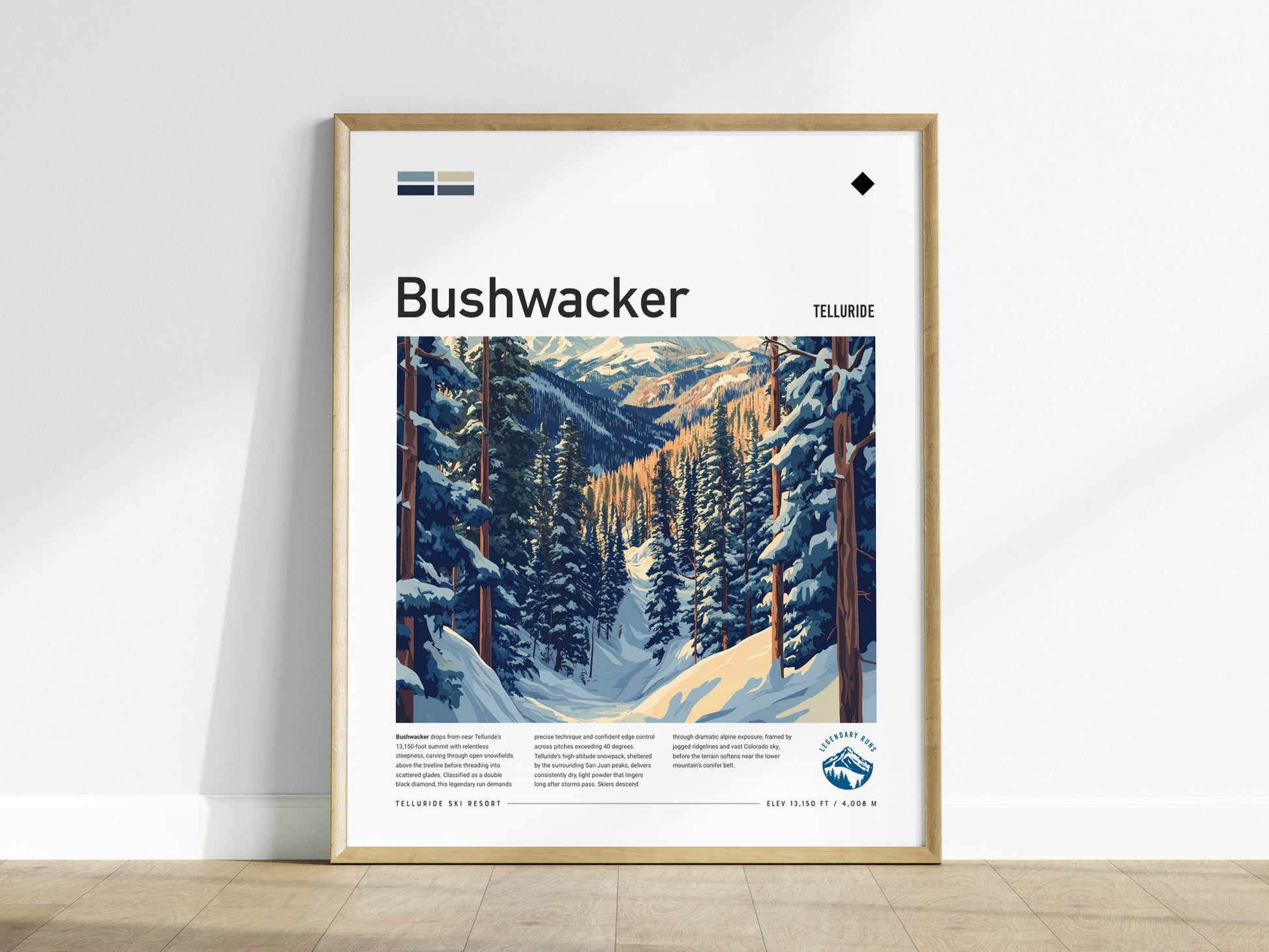 Bushwacker, Telluride Poster | Bold Ski Run Mountain Wall Art — framed wall art