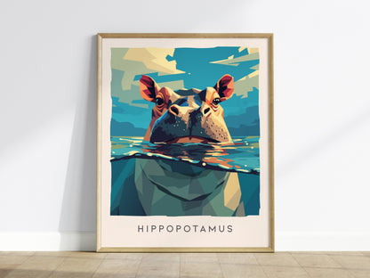 Hippopotamus, Africa Poster | Majestic River Wildlife Wall Art — framed wall art