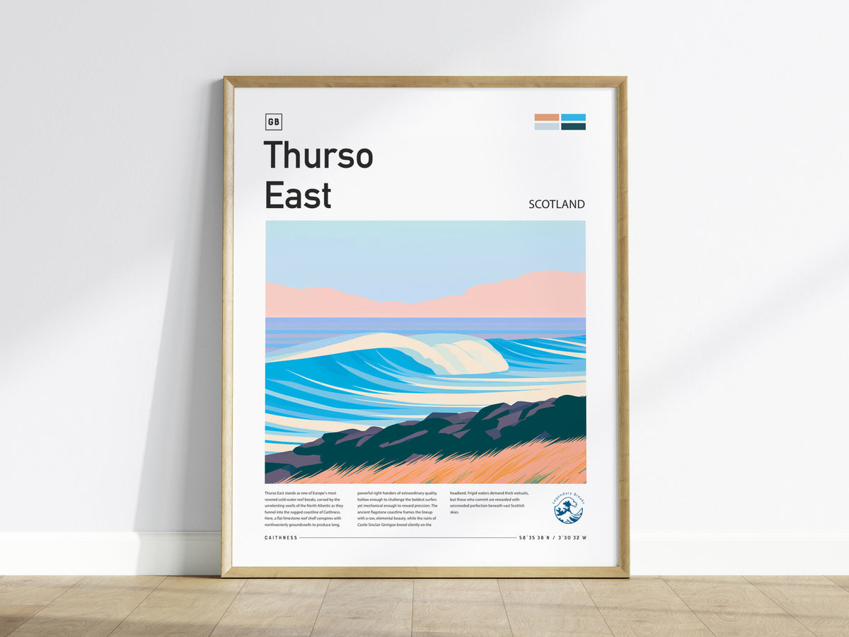 Thurso East, Scotland Poster | Highland Surf Destination Print Wall Art — framed wall art