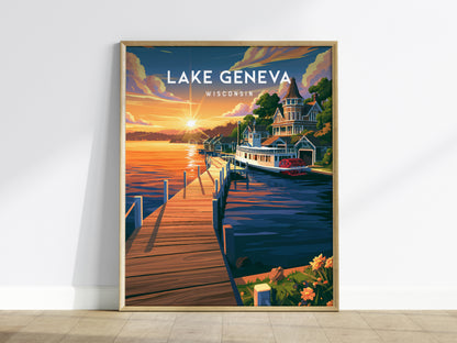Lake Geneva, Wisconsin Poster | Lakeside Charm Destination Print Wall Art — framed wall art