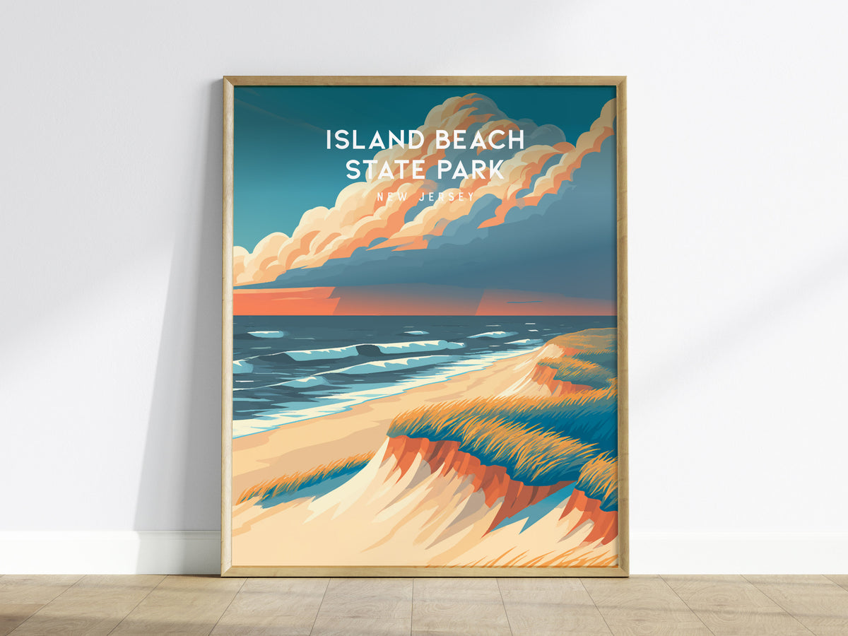 Island Beach State Park, New Jersey Poster | Destination Print Seaside Dunes Wall Art — framed wall art