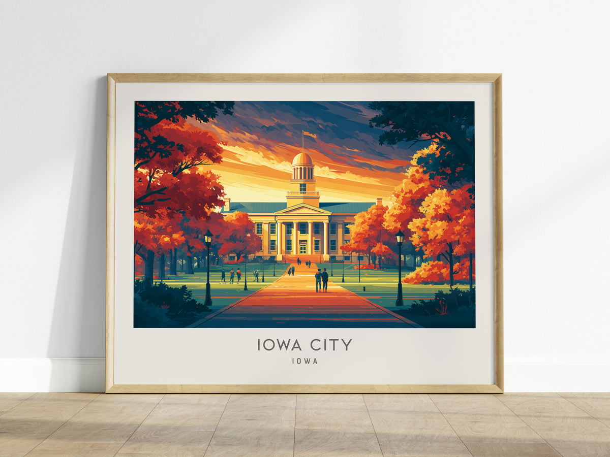 Iowa City Landscape Matte Border Poster | Iowa Framed or Unframed Travel Gift — framed wall art