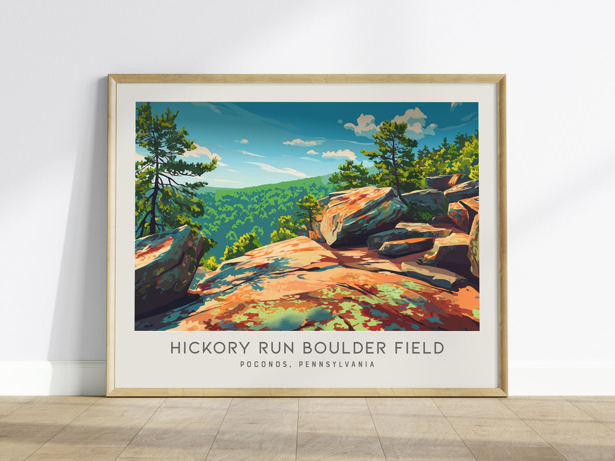 Hickory Run Boulder Field Landscape Matte Border Poster | Poconos, Pennsylvania Vacation Wall Art — framed wall art