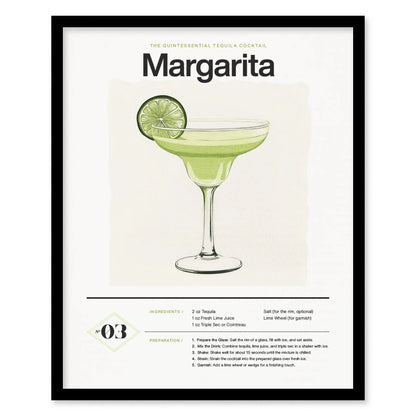 Margarita Cocktail Framed Poster | Classic Tequila Drink Minimalist Design | Margarita Lover Gift | Kitchen Bar Home Decor