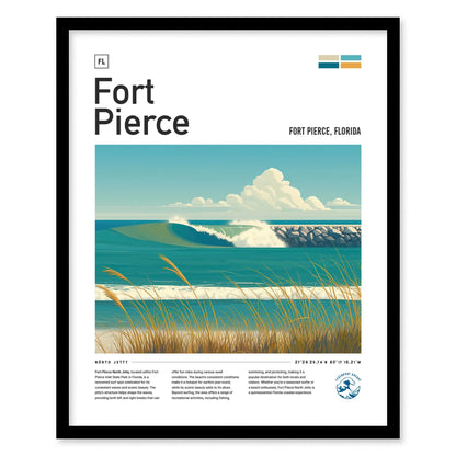 Fort Pierce Inlet Florida Surf Spot Framed Poster | North Jetty Beach Port St Lucie FL Wave Travel Print | Minimalist Design Surfing Decor | Modern Wall Art Surfer Gift